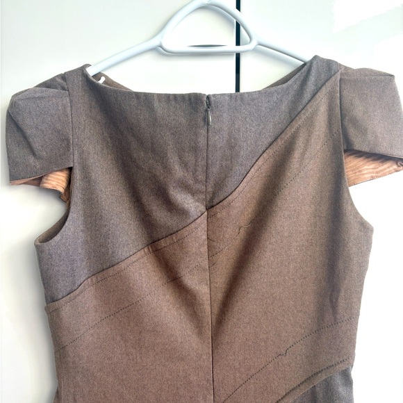 Zac Posen Grey Brown Wool Blend Stripe Shift Dress - Picture 3 of 11